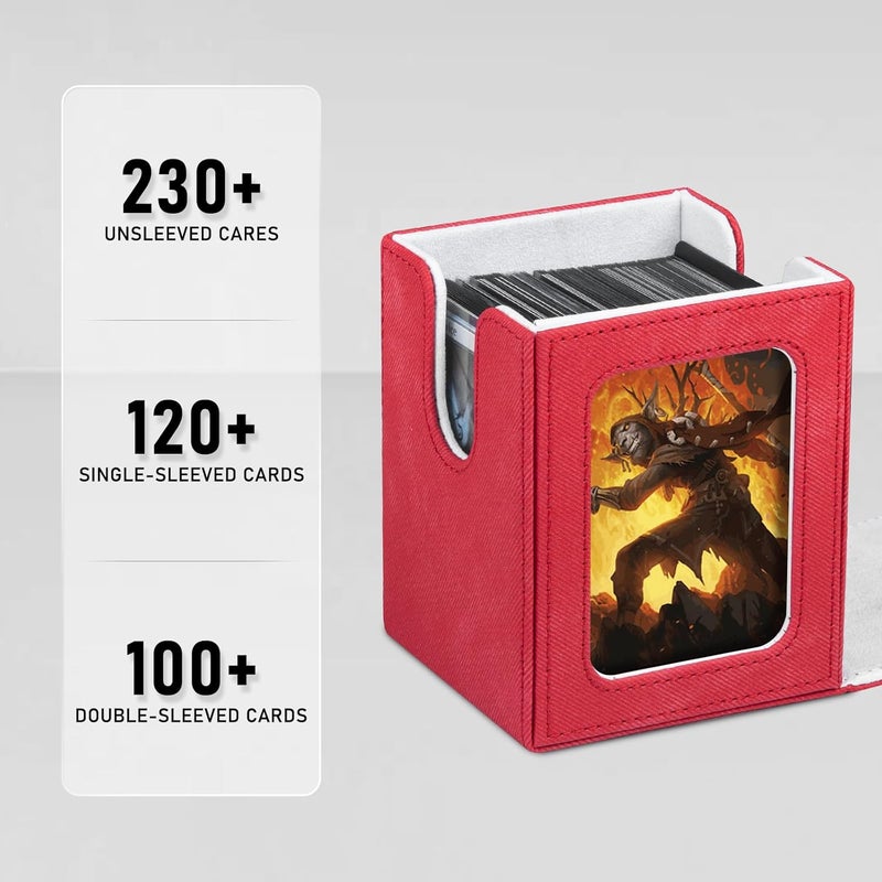 Infinity Guard Card Deck Box for MTG with Commander Display for 100+ Double Sleeved Cards, Magnetic Card Storage Box Fits for TCG Sports Trading Cards (Red&White) - Image 2